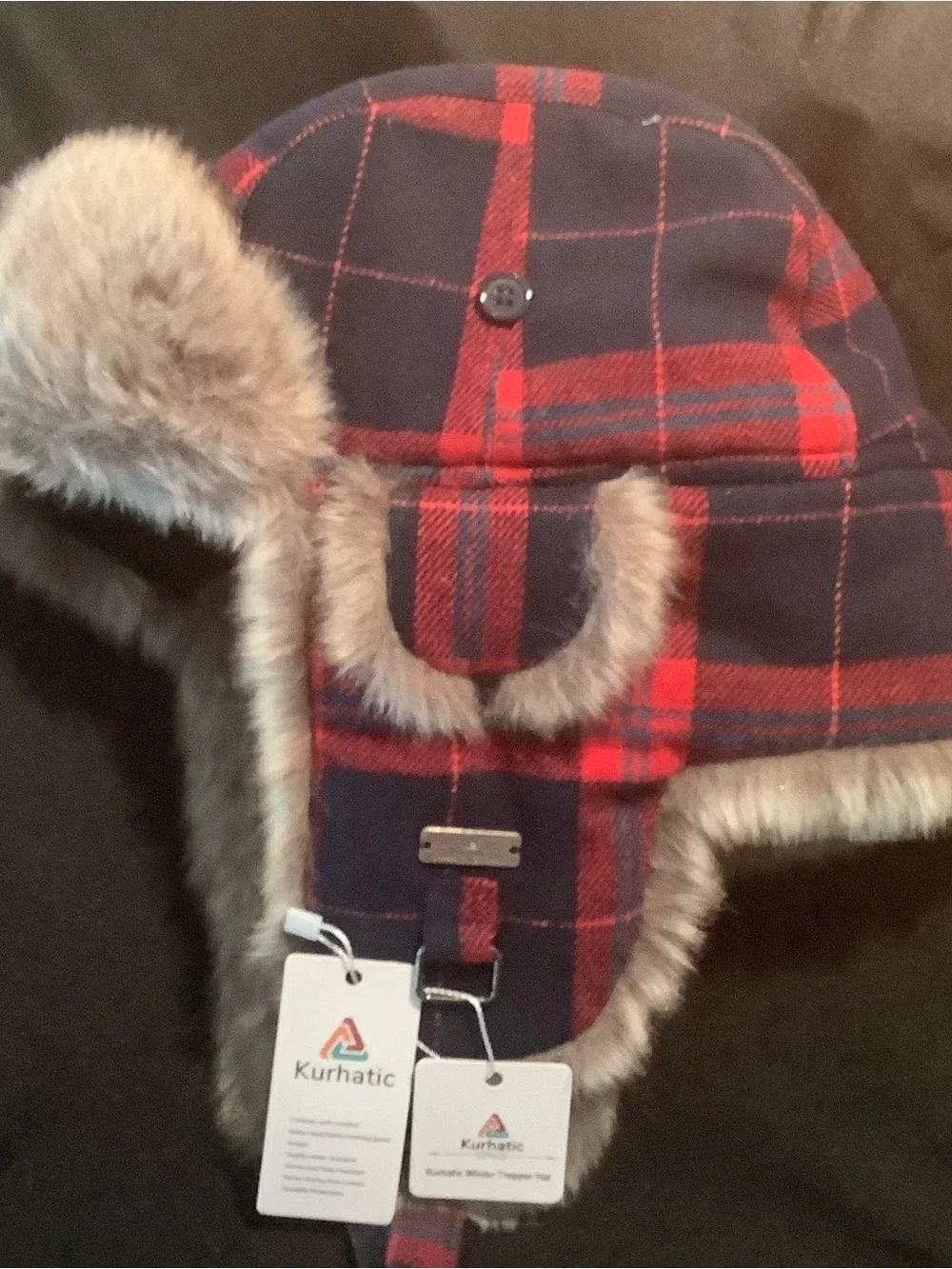 Women’s Red & Navy Plaid Faux-Fur Trapper Hat